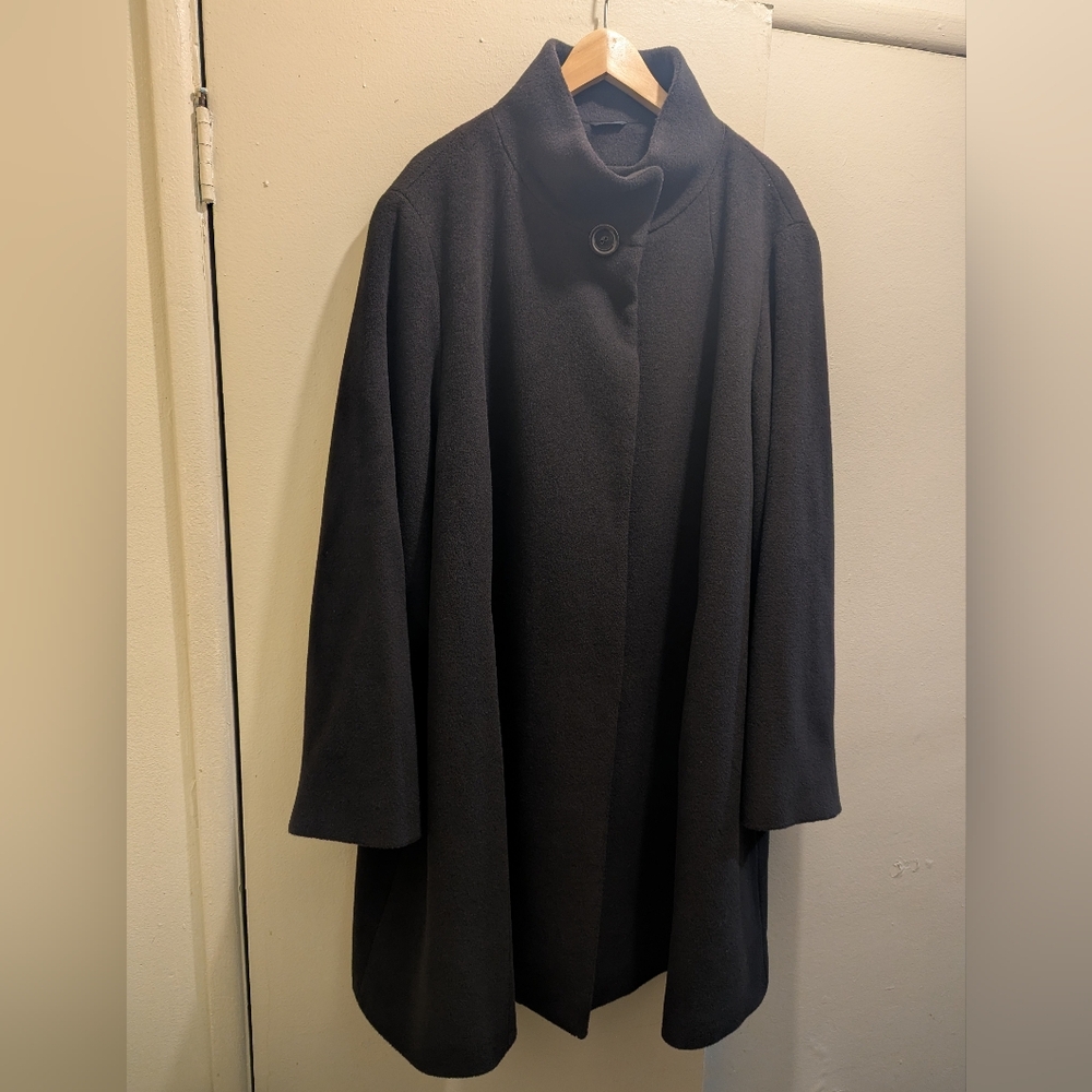 CINZIA ROCCA DUE 100% Women's Wool Funnel Neck A-Line Coat Dark Brown- 22 - Picture 11 of 16